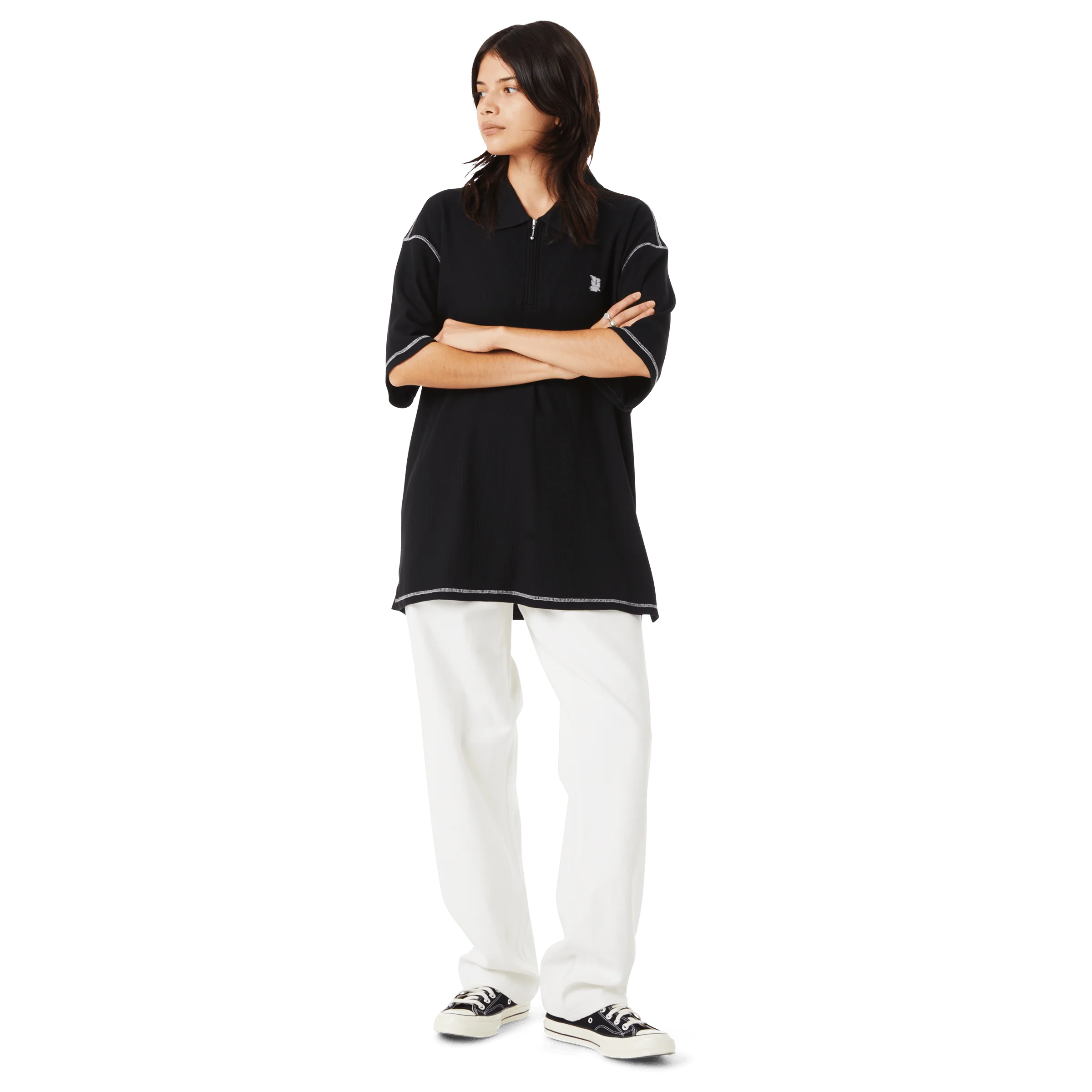 Waffle Knit Contrast Polo Top - Image 7